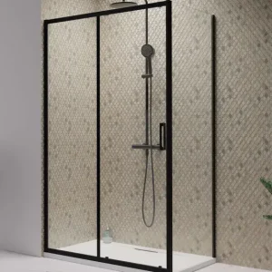 Újdonság Premium Pro Black KDJ szögletes fekete zuhanykabin 140x80 átlátszó jobbos