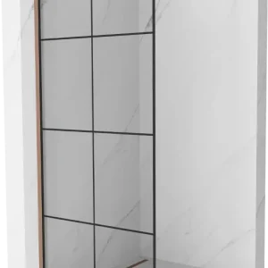 Akció Mexen Kioto Walk-in zuhanyfal 90 x 200 cm, fekete rács 8 mm, rózsaarany - 800-090-101-60-77