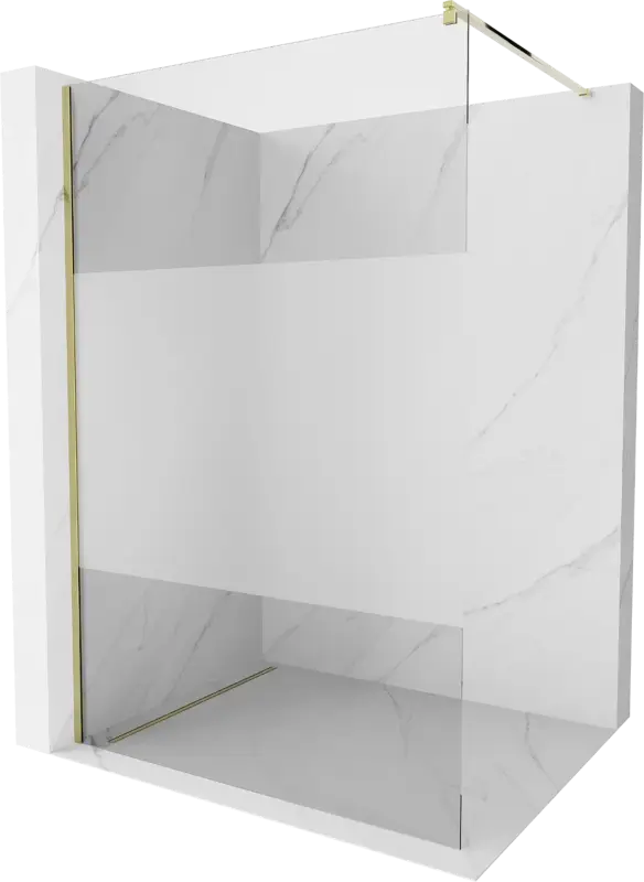 Végkiárusítás Mexen Kioto Walk-in zuhanyfal 130 x 200 cm, átlátszó/fagyott 8 mm, arany - 800-130-101-50-35