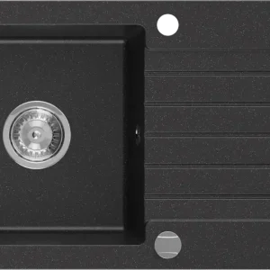 Exkluzív ajánlat Mexen Pablo gránit mosogató 1-medencés csepegtetővel 752 x 436 mm, fekete/ezüst metál, krómozott szifon - 6510751010-73