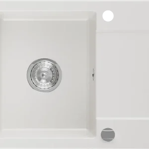 Exkluzív ajánlat Mexen Enzo gránit mosogató 1-medencés csepegtetővel 576 x 465 mm, fehér, króm szifon - 6506571005-20