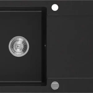 Gyors kiszállítás Mexen Leo gránit mosogató 1 tálcás csepegtetővel 900 x 500 mm, fekete, krómozott szifon - 6501901010-77
