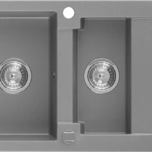 Exkluzív ajánlat Mexen Gaspar 1,5 rekeszes gránit mosogatótálca, csepegtetővel, 737 x 475 mm, szürke, krómozott szifon - 6507731505-71