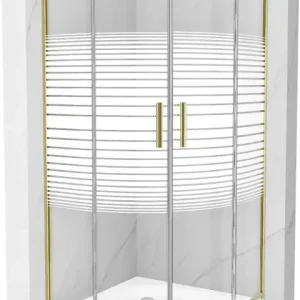 Csak ma Mexen Rio 80 x 80 cm félköríves zuhanykabin, fehér csíkok, arany + zuhanytálca, fehér - 863-080-080-50-20-4710