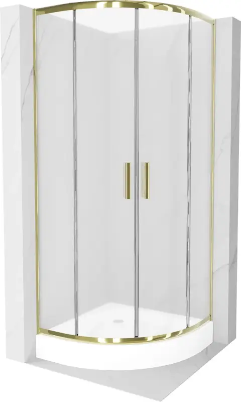 Különleges ajánlat Mexen Rio félköríves zuhanykabin 90 x 90 cm, homályos, arany + Rio zuhanytálca, fehér - 863-090-090-50-30-4710