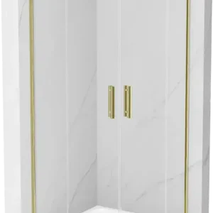 Mexen Rio félkör alakú zuhanykabin 90 x 90 cm, átlátszó, arany + Flat zuhanytálca, fehér - 863-090-090-50-00-4110G Különleges ajánlat