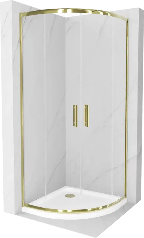 Mexen Rio félkör alakú zuhanykabin 90 x 90 cm, átlátszó, arany + Flat zuhanytálca, fehér - 863-090-090-50-00-4110G Különleges ajánlat