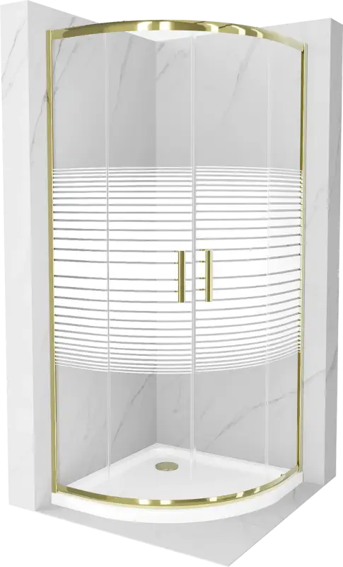 Mexen Rio Félkör alakú zuhanykabin 90 x 90 cm, fehér csíkok, arany + Flat zuhanytálca, fehér - 863-090-090-50-20-4110G Kiárusítás