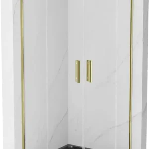 Azonnali szállítás Mexen Rio félköríves zuhanykabin 80 x 80 cm, átlátszó, arany + Flat zuhanytálca, fekete - 863-080-080-50-00-4170G