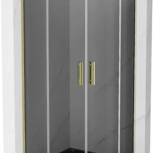 Korlátozott ajánlat Mexen Rio félköríves zuhanykabin 90 x 90 cm, grafit, arany + Flat tálca, fekete - 863-090-090-50-40-4170G