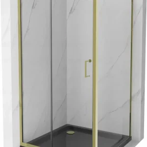 Exkluzív ajánlat Mexen Apia tolóajtós zuhanykabin 90 x 90 cm, átlátszó, arany + Flat fekete zuhanytálca - 840-090-090-50-00-4070G