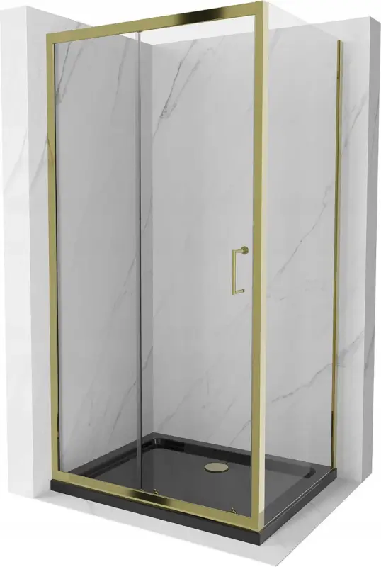 Akciós ár Mexen Apia tolóajtós zuhanykabin 130 x 70 cm, áttetsző, arany + Flat zuhanytálca, fekete - 840-130-070-50-00-4070G