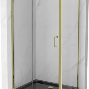 Bestseller Mexen Apia 130 x 100 cm-es tolóajtós zuhanykabin, átlátszó, arany + Flat zuhanytálca, fekete - 840-130-100-50-00-4070G
