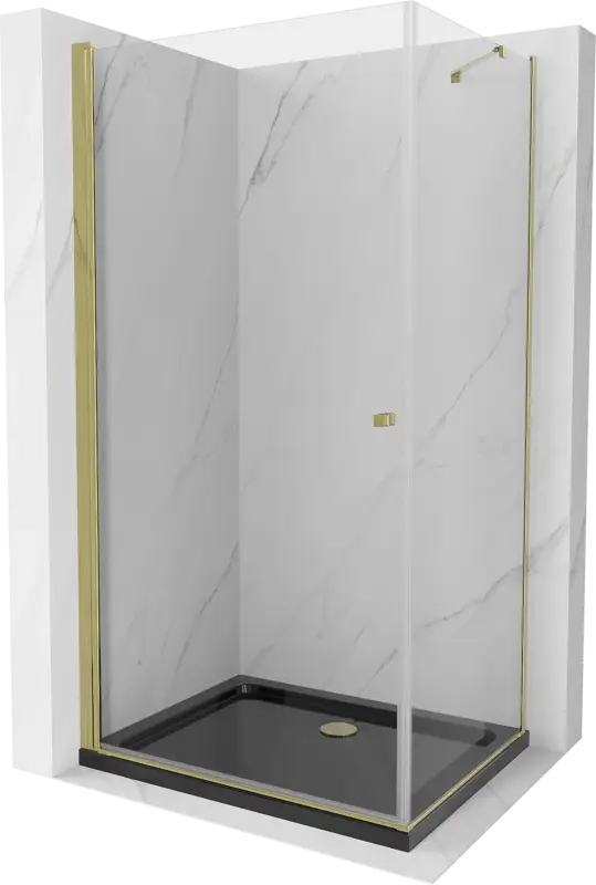 Mexen Pretoria 70 x 90 cm-es nyíló zuhanykabin, átlátszó, arany + Flat zuhanytálca, fekete - 852-070-090-50-00-4070G Utolsó esély