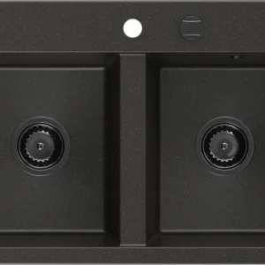 Biztonságos vásárlás Mexen Hektor gránit mosogató kétkamrás 800 x 480 mm, fekete/arany metál, fekete szifonnal - 6521802000-75-B