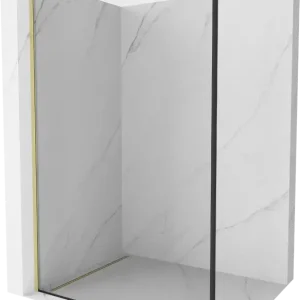 Alacsony ár Mexen Kioto Walk-in zuhanyfal 130 x 200 cm, fekete keret 8 mm, arany kefe - 800-130-101-55-70
