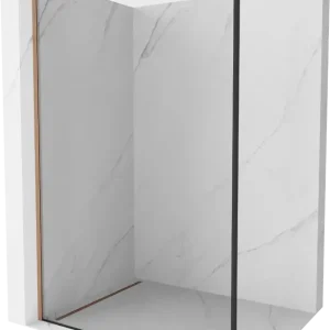 Alacsony ár Mexen Kioto Walk-in zuhanyfal 130 x 200 cm, fekete keret 8 mm, csiszolt réz - 800-130-101-65-70