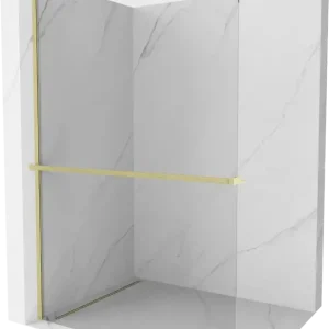 Alacsony ár Mexen Kioto+ zuhanyfal polccal Walk-in 90 x 200 cm, átlátszó, arany kefe - 800-090-121-55-00
