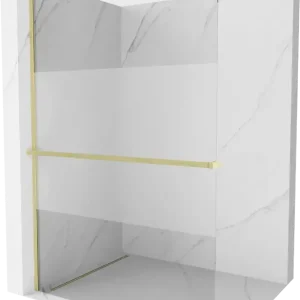 Vedd meg online Mexen Kioto+ zuhanyfal polccal Walk-in 140 x 200 cm, átlátszó/fagyos, arany kefélt - 800-140-121-55-35