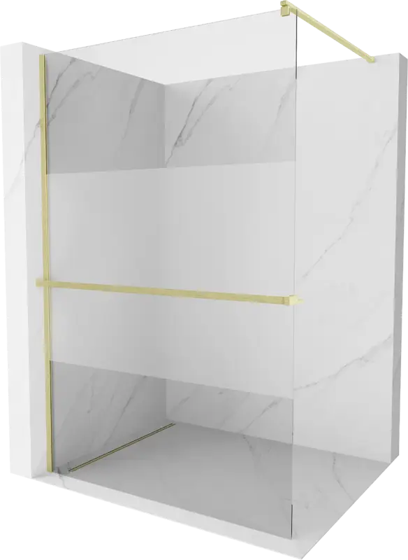 Vedd meg online Mexen Kioto+ zuhanyfal polccal Walk-in 140 x 200 cm, átlátszó/fagyos, arany kefélt - 800-140-121-55-35