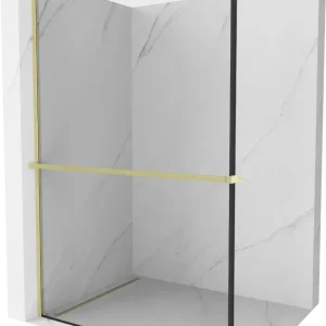 Vásárlói kedvenc Mexen Kioto+ 80 x 200 cm-es zuhanyfal polccal, fekete keret, arany szálcsiszolt - 800-080-121-55-70