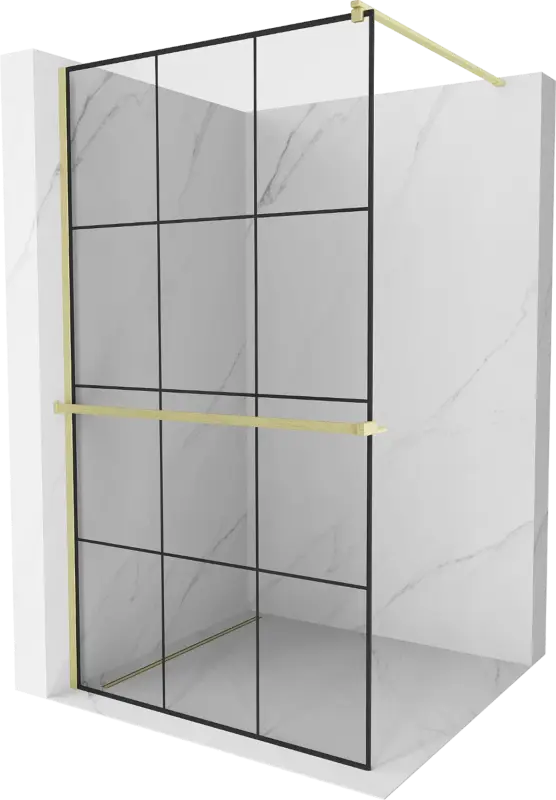Alacsony ár Mexen Kioto+ zuhanyfal polccal Walk-in 100 x 200 cm, fekete rács, arany kefe - 800-100-121-55-77