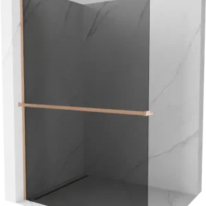 Alacsony ár Mexen Kioto+ zuhanyfal polccal Walk-in 140 x 200 cm, grafit, polírozott réz - 800-140-121-65-40