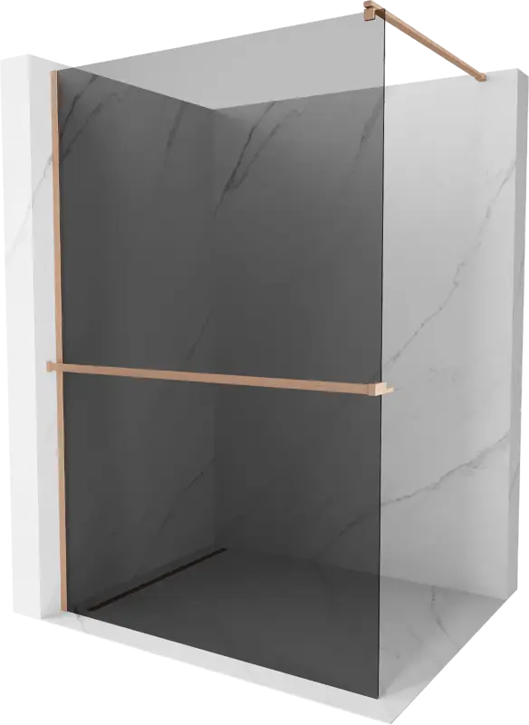 Alacsony ár Mexen Kioto+ zuhanyfal polccal Walk-in 140 x 200 cm, grafit, polírozott réz - 800-140-121-65-40