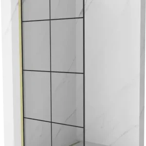 Árcsökkenés Mexen Kioto Walk-in zuhanyfal 90 x 200 cm, fekete rács 8 mm, arany kefe - 800-090-101-55-77