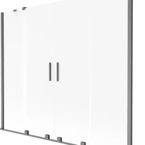 Akció Mexen Velar Duo 2-szárnyú tolható kádparaván 180 x 150 cm, jégvirág, kefezett fegyverszürke - 896-180-000-32-66