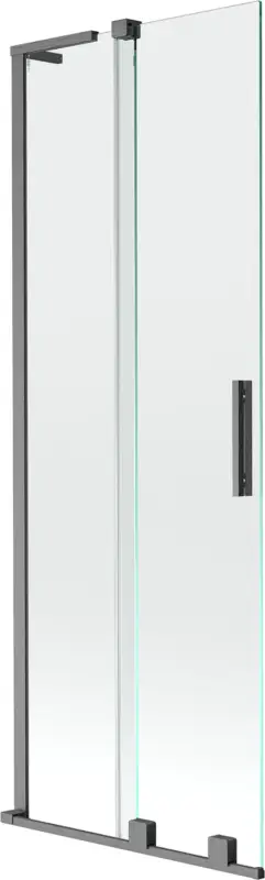 Bestseller Mexen Velar L 2 szárnyas, toló fürdőszobai paraván 75 x 150 cm, átlátszó, kefélt szürke - 896-075-003-01-66