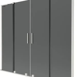Bestseller Mexen Velar L Duo kétpaneles, 2-szárnyú, eltolható kádparaván 180 x 150 cm, grafit, csiszolt nikkel - 896-180-003-42-97