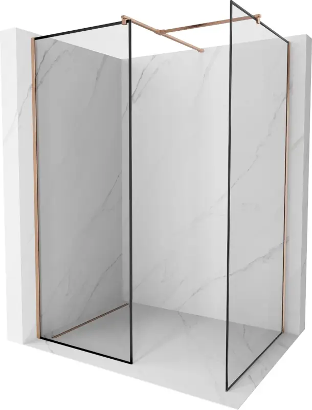 Ajánlat Mexen Kioto zuhanyfal Walk-in 150 x 120 cm, fekete keret, csiszolt réz - 800-150-202-65-70-120