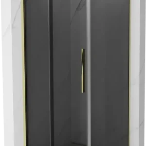 Végkiárusítás Mexen Velar tolóajtós zuhanykabin 100 x 100 cm, grafit, arany - 871-100-100-41-50