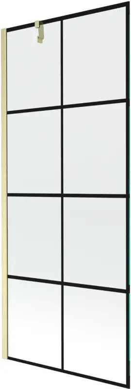 Azonnali szállítás Mexen Next egyrészes fürdőkád paraván 80 x 150 cm, fekete rács, arany kefe - 895-080-000-00-77-55
