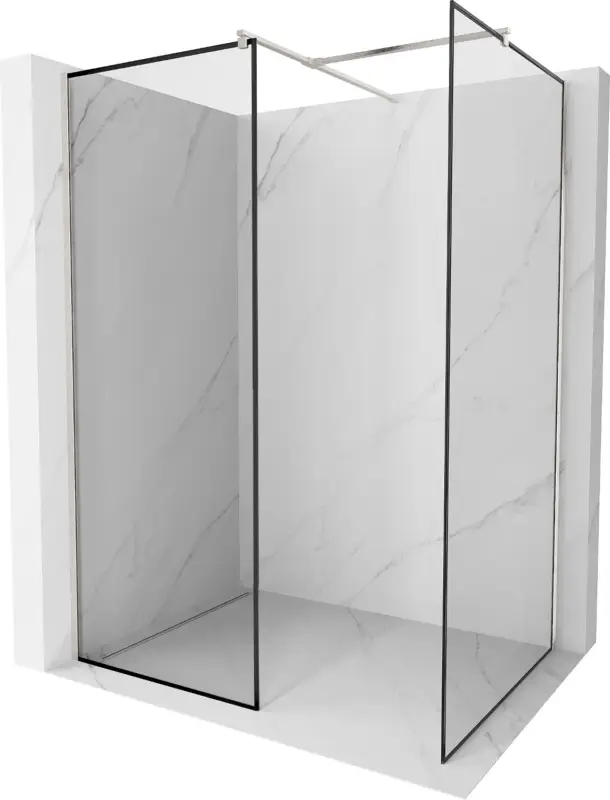 Mexen Kioto zuhanyfal Walk-in 90 x 80 cm, fekete keret, csiszolt nikkel - 800-090-202-97-70-080 Expressz szállítás
