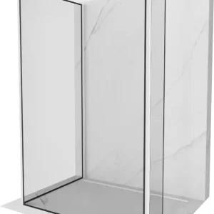 Végkiárusítás Mexen Kioto walk-in zuhanyfal 130 x 120 x 40 cm, fekete keret, fehér - 800-130-120-221-20-70-040