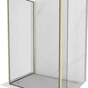 Végkiárusítás Mexen Kioto zuhanyfal Walk-in 140 x 70 x 40 cm, fekete keret, arany szálcsiszolt - 800-140-070-221-55-70-040