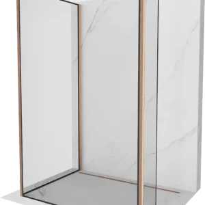 Akció Mexen Kioto zuhanyfal Walk-in 130 x 70 x 40 cm, fekete keret, kefélt réz - 800-130-070-221-65-70-040