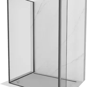 Akciós ár Mexen Kioto Walk-in zuhanyfal 130 x 110 x 40 cm, fekete keret, gun grey kefélt - 800-130-110-221-66-70-040
