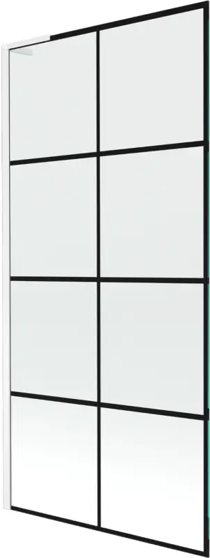 Exkluzív ajánlat Mexen Next L fürdőszobai paraván 1-szárnyú 90 x 150 cm, fekete rácsos, fehér - 895-090-000-03-77-20