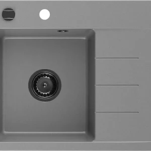 Gyors szállítás Mexen Ben gránit mosogató 1-medencés csepegtetővel, bal oldali 600 x 500 mm, szürke, fekete szifon - 6522605000-71-B