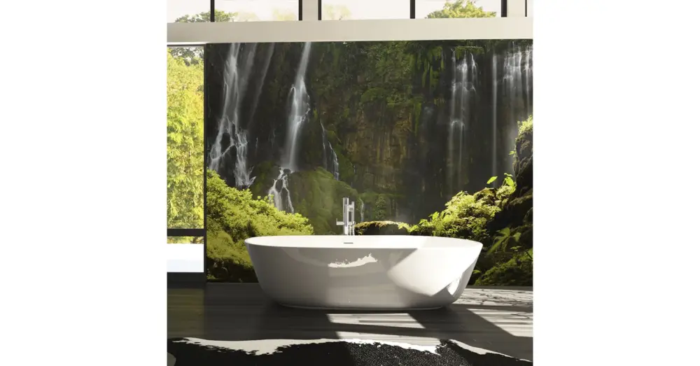 Exkluzív ajánlat HB SPC/vinyl vízálló fali panel, Waterfalls at Sunrise (2605 x 2802 mm)