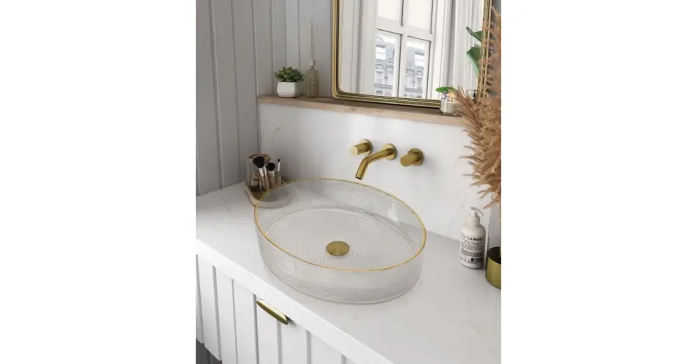 Gyors szállítás Lavabos Cristal Viena üvegmosdó, Gold-Transparente